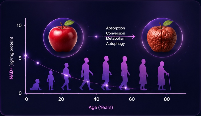Fresh apple and wrinkled apple metaphor for cellular ageing