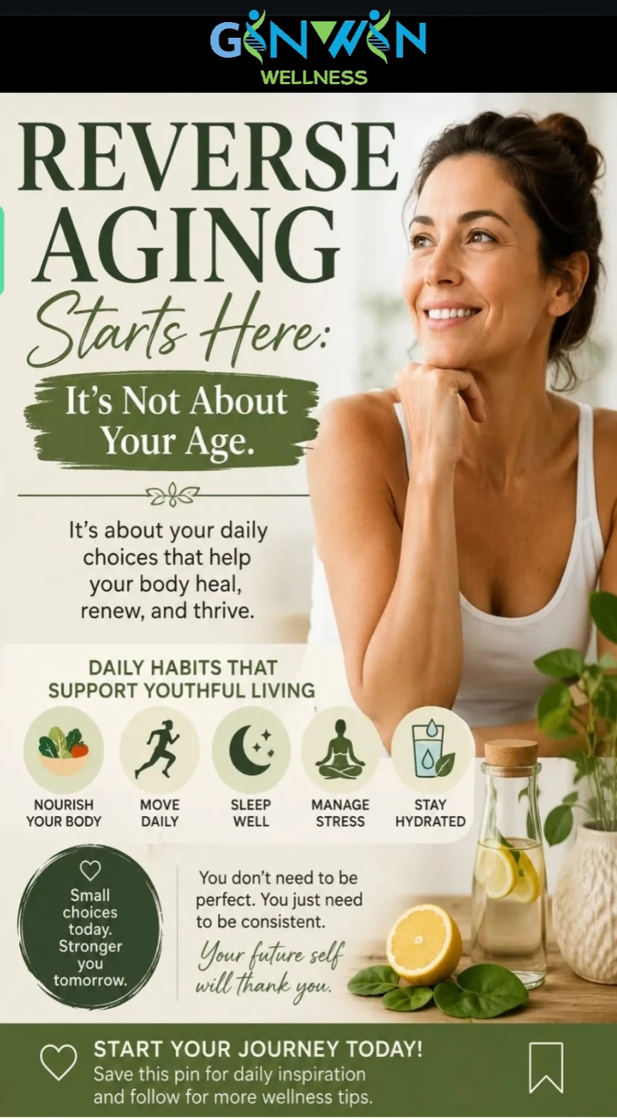 Reverse ageing lifestyle and daily wellness habits infographic